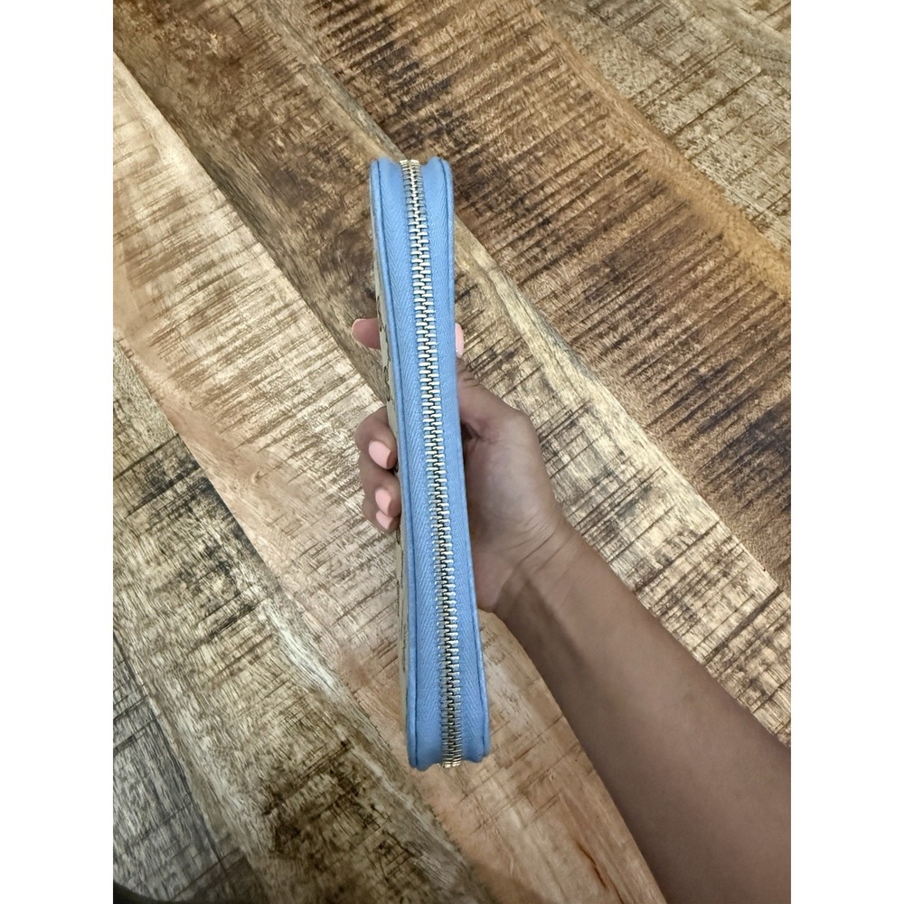 Gucci GG Canvas Round Zipper Wallet Beige Blue - Picture 4 of 9